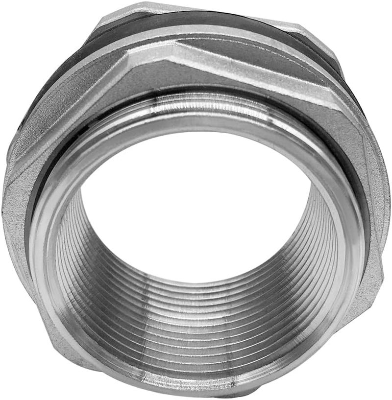 Fitvell 304 Stainless Steel Bulkhead Water Tank Fitting 1.25" Female Thread Compression Bulkhead Adapter Thru-bulk Connector with Gasket for Bathtub and Sink - Image 4